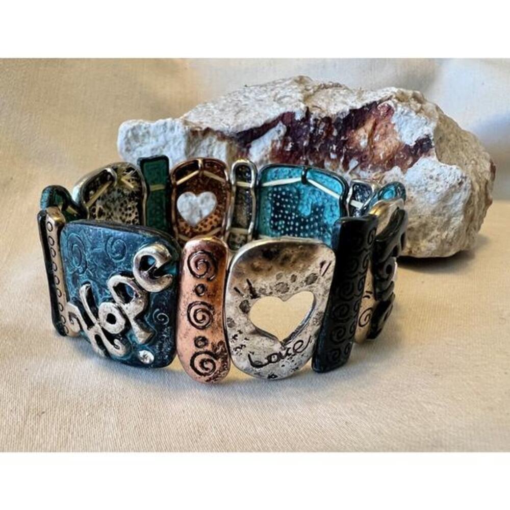 Women’s Stretchy Unique Wisdom Owl Copper & Teal Bracelet NWOT - Picture 5 of 6